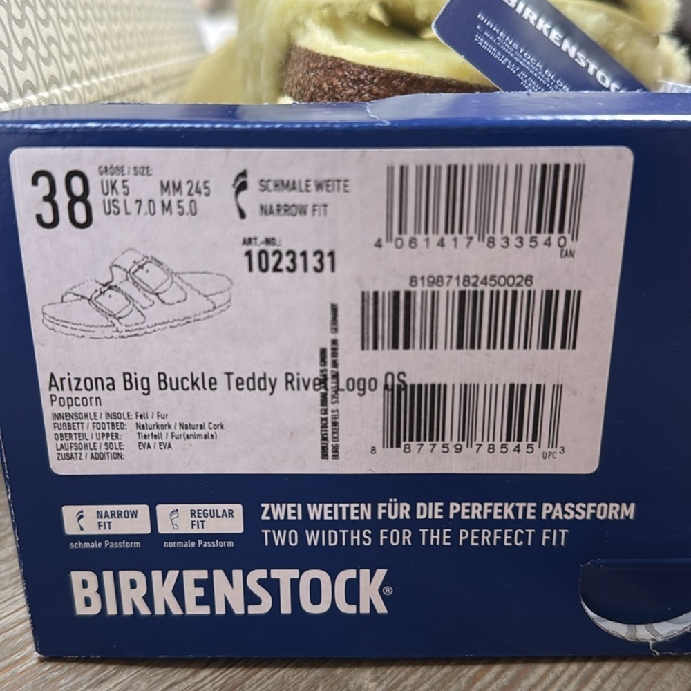 Birkenstock Arizona Teddy Big Buckle Yellow Shearling Sandals 38 39 Narrow NIB - Picture 9 of 10